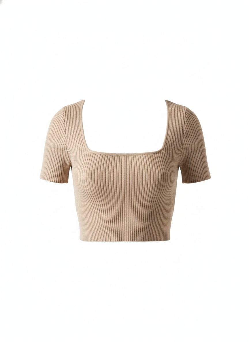 Beige Ribbed Crop Top