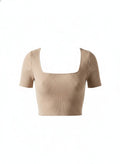 Beige Ribbed Crop Top