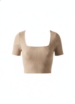 Beige Ribbed Crop Top
