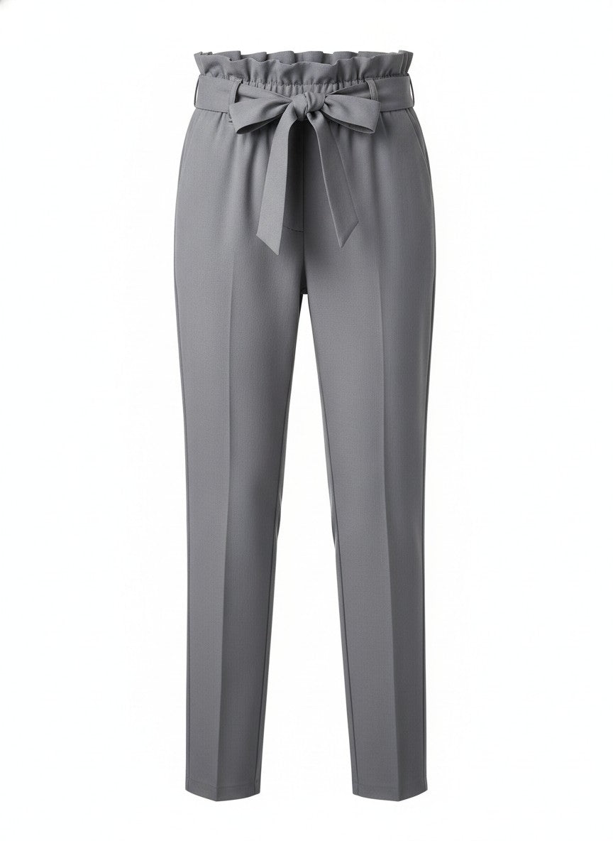 Gray Paperbag Waist Tapered Pants