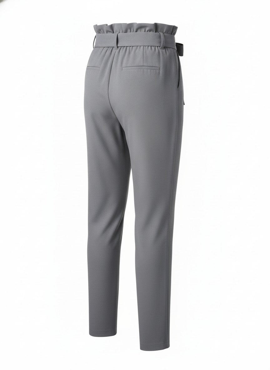 Gray Paperbag Waist Tapered Pants