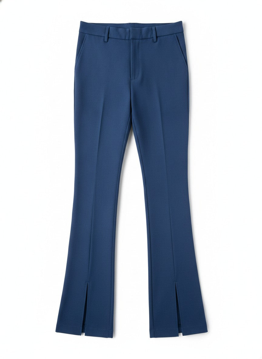 Blue Split Hem Flare Pants