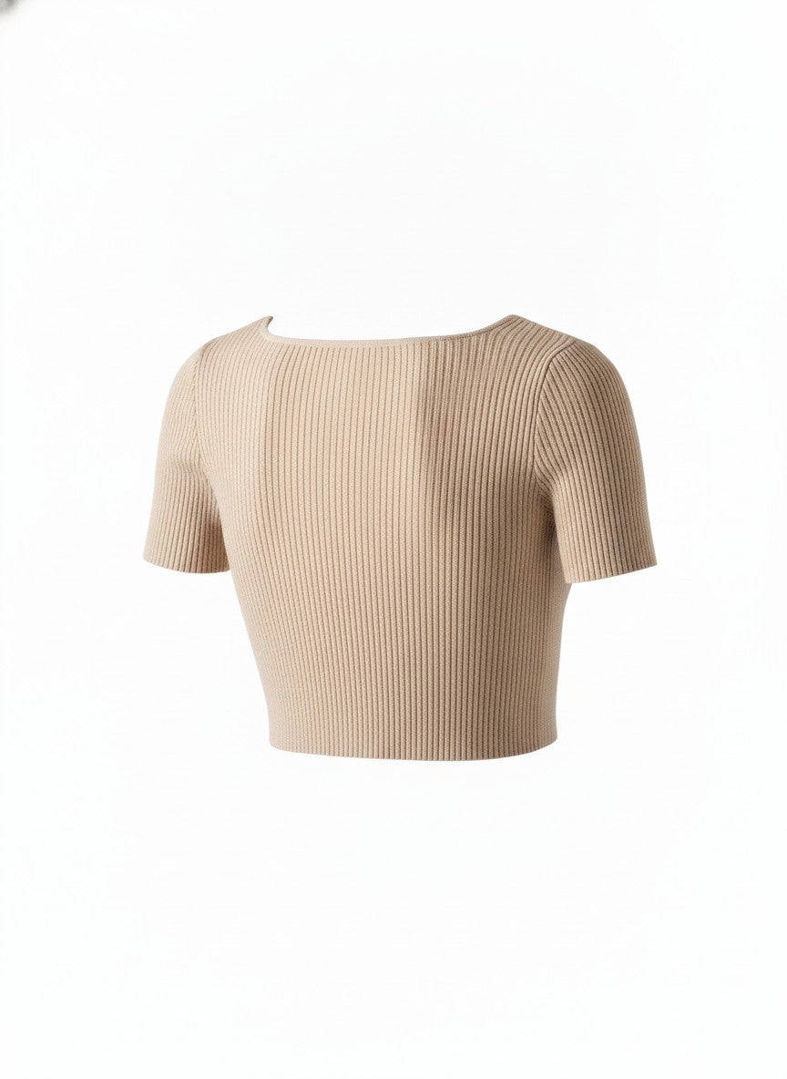 Beige Ribbed Crop Top