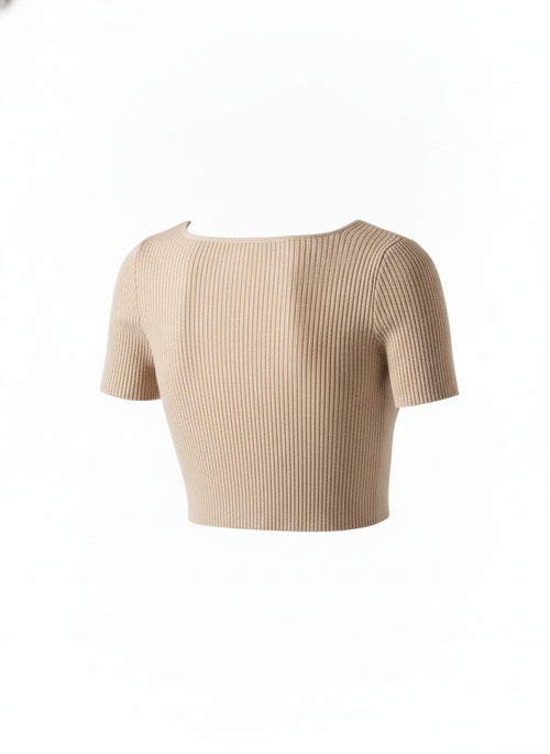 Beige Ribbed Crop Top