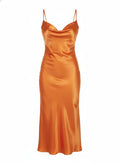 Orange Satin Cowl Neck Slip Dress