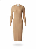 Beige Ribbed Knit Bodycon Dress