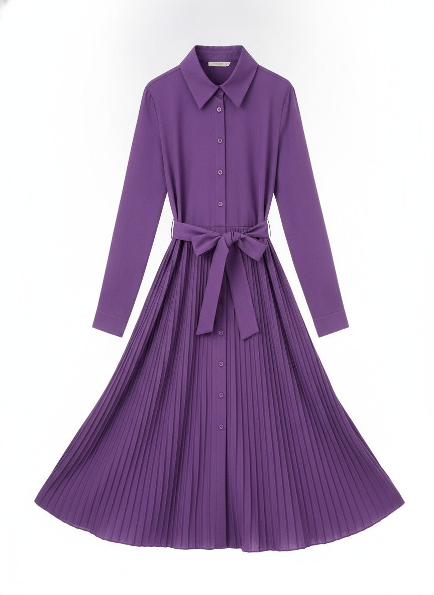Purple Pleated Shirt Dress