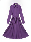 Purple Pleated Shirt Dress