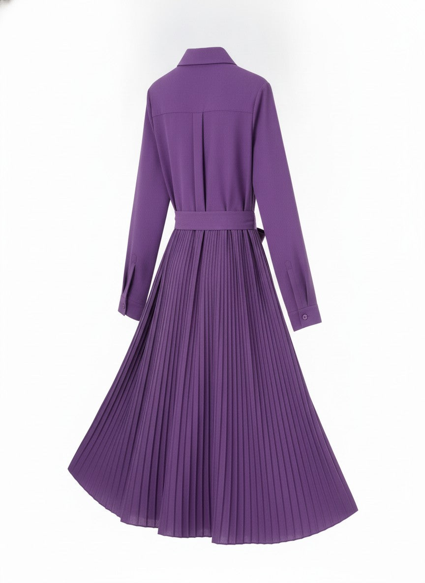 Purple Pleated Shirt Dress