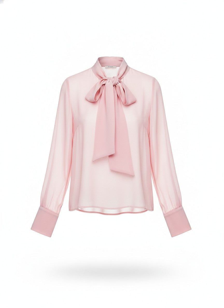 Pink Chiffon Bow Tie Blouse Shirts
