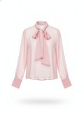 Pink Chiffon Bow Tie Blouse Shirts