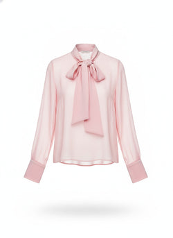Pink Chiffon Bow Tie Blouse Shirts