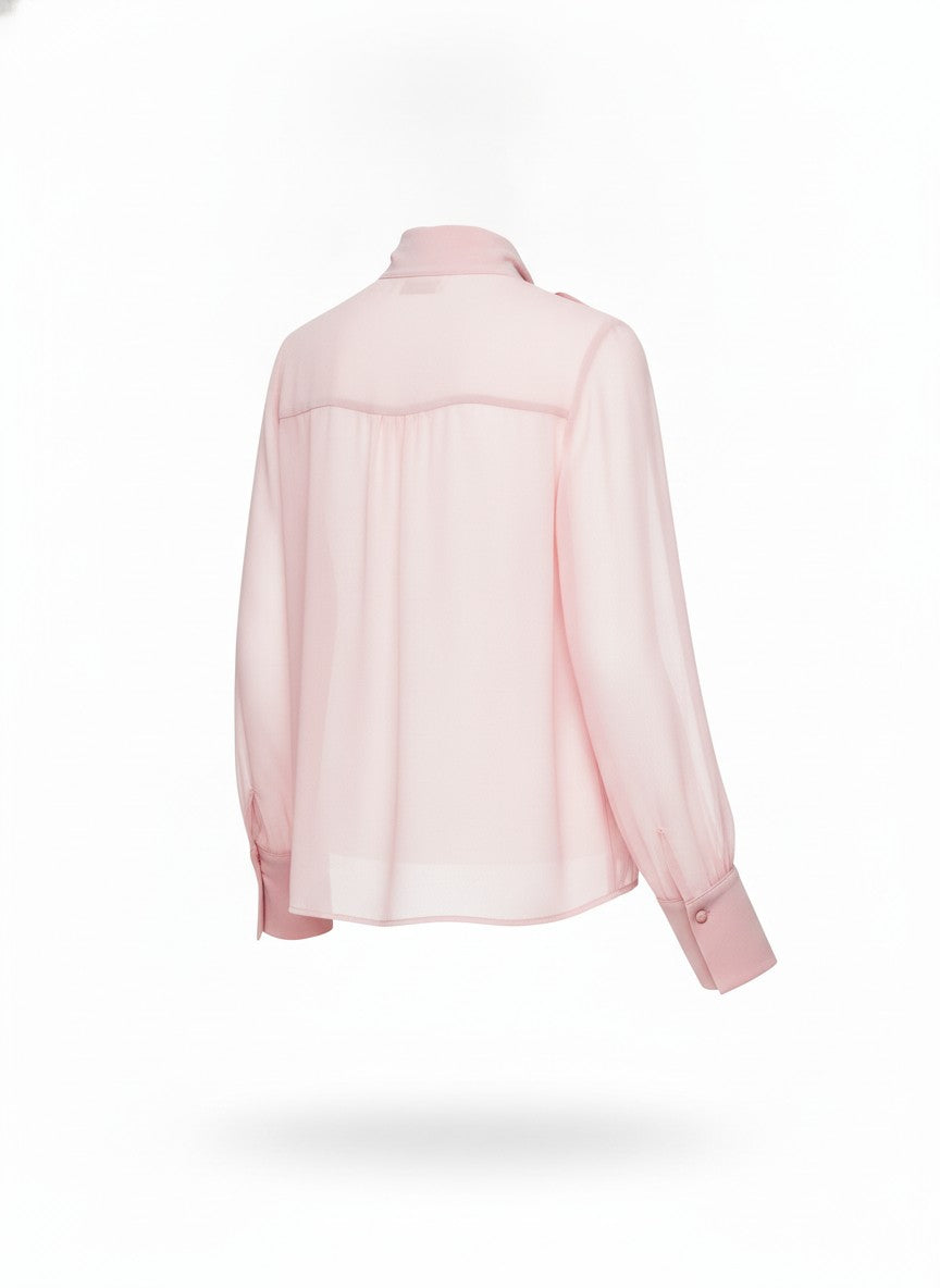 Pink Chiffon Bow Tie Blouse Shirts