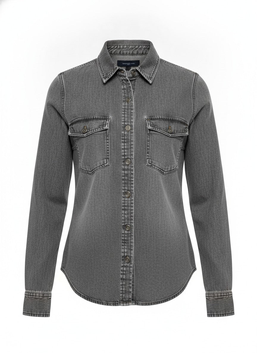 Gray Utility Pocket Denim Shirts
