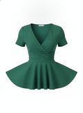 Green Peplum Wrap Front Top