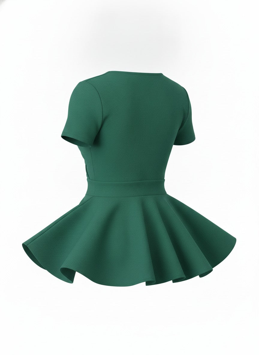 Green Peplum Wrap Front Top