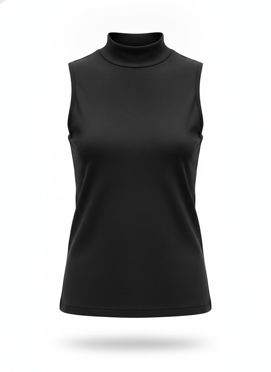 Black Mock Neck Sleeveless Top