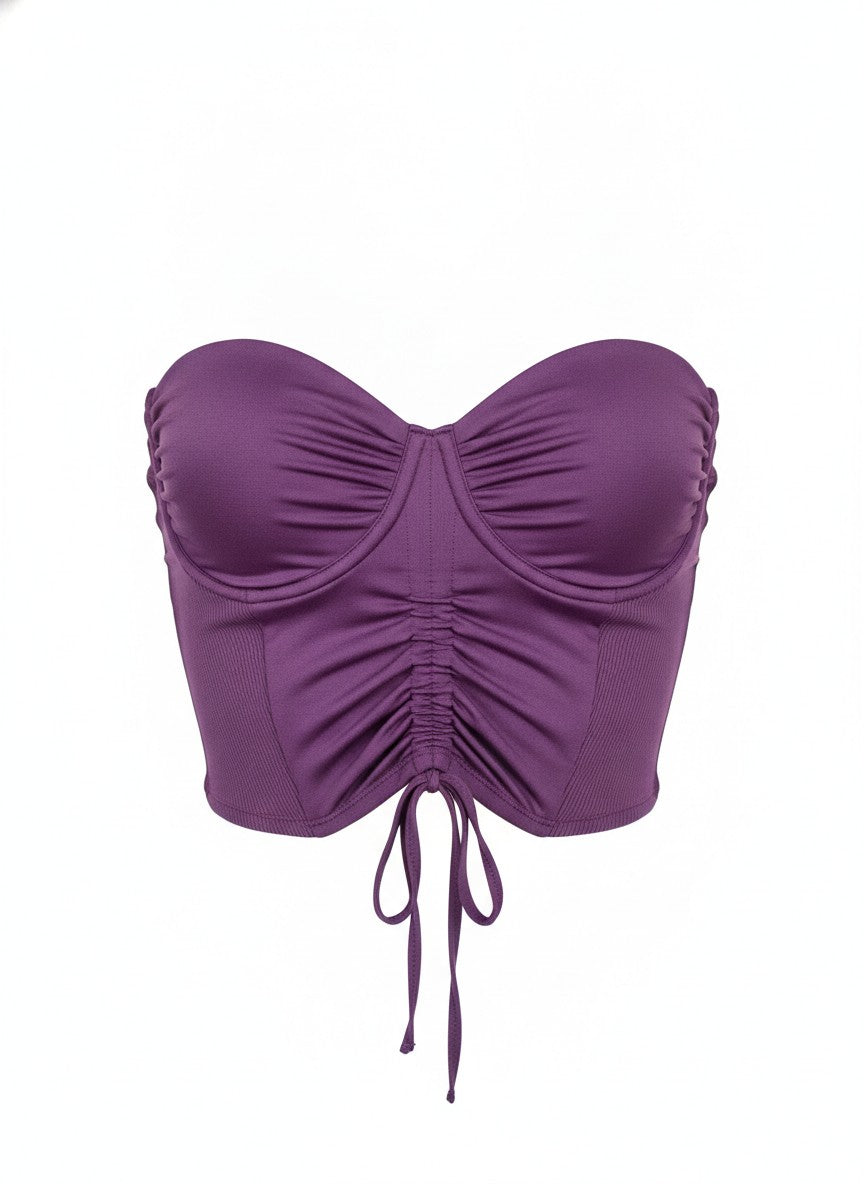 Purple Ruched Sweetheart Bustier Top